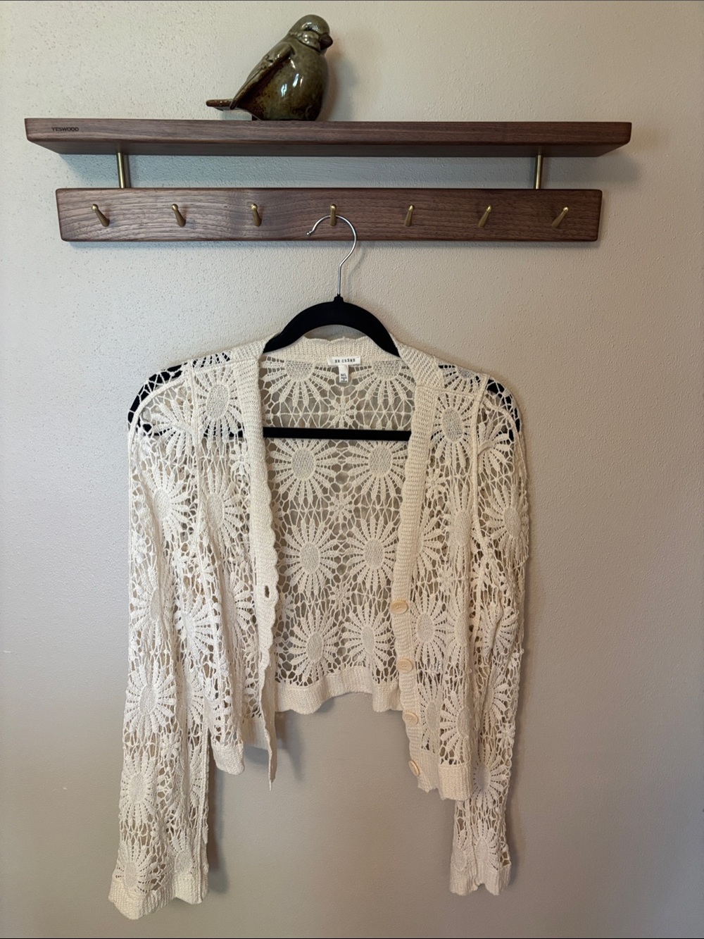 En Creme Cream Crochet Openwork Cardigan